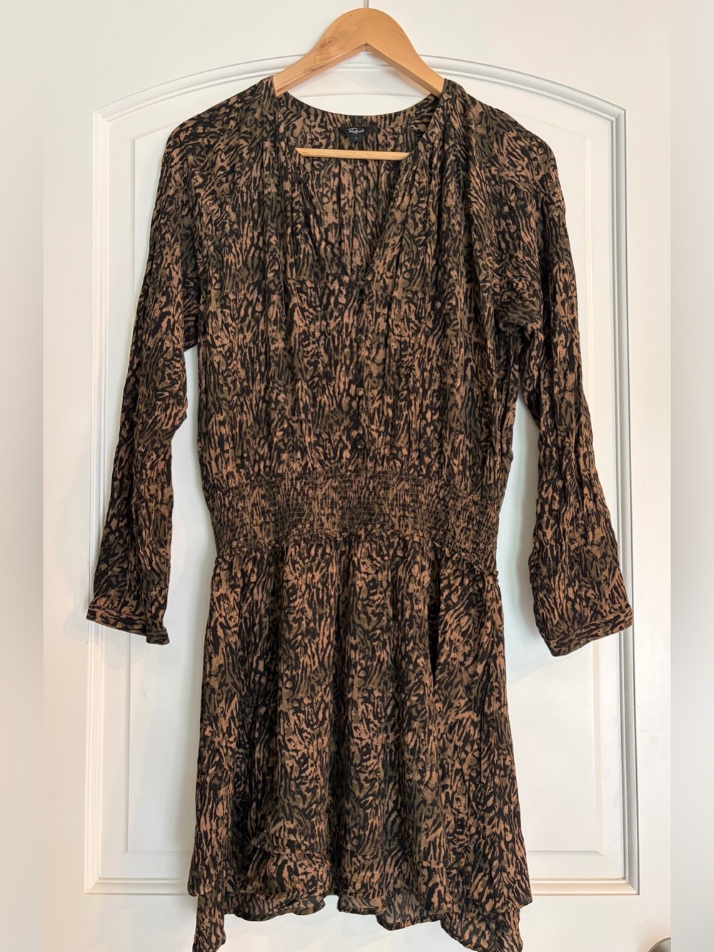Rails Jasmine Black and Tan Abstract Animal Print Long Sleeve Boho Safari Dress